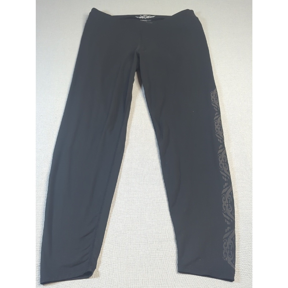 Snow Angel‎ Black Leggings Size L Tribal Side Print Stretch Athletic
